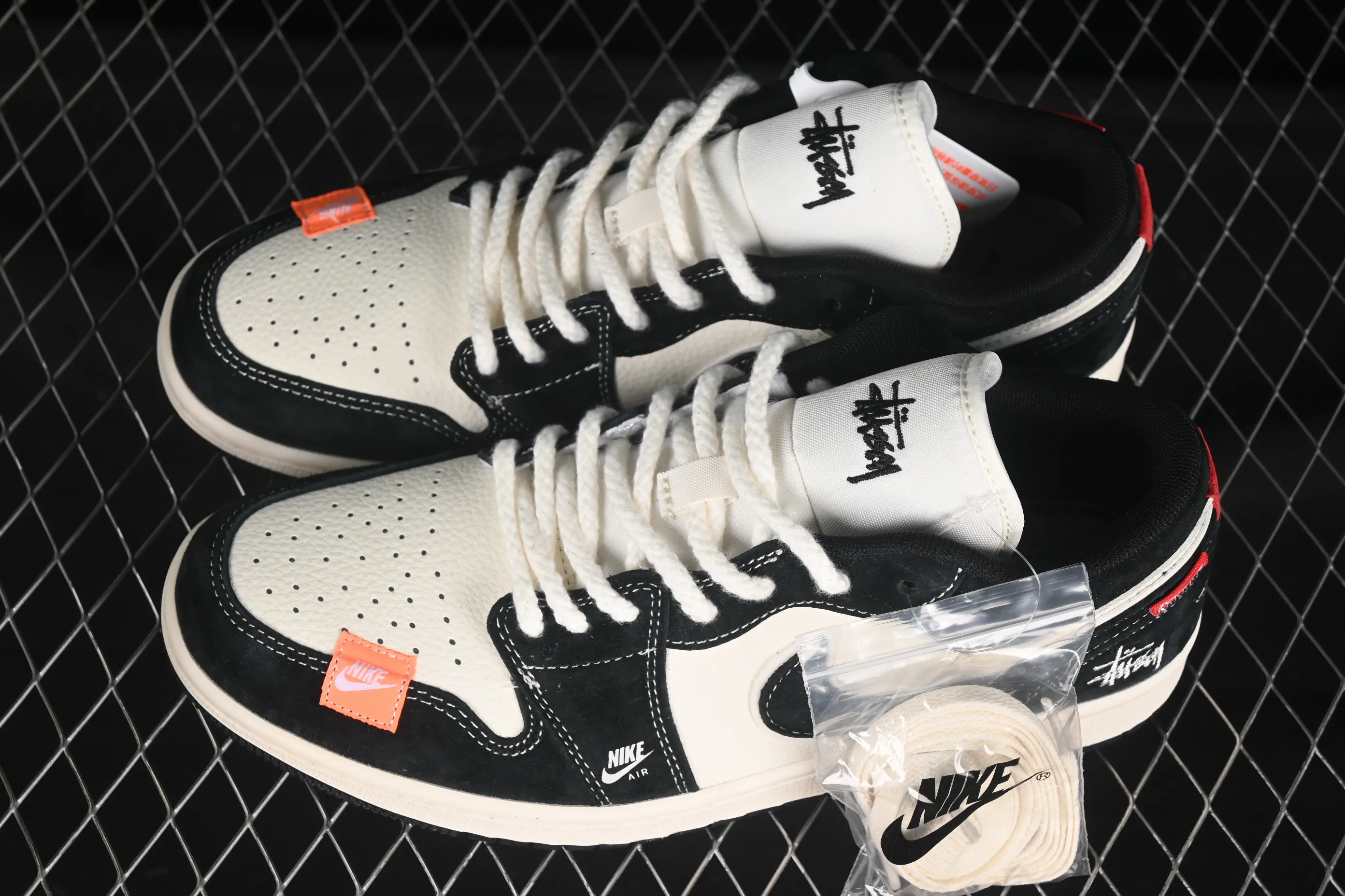 All categories Air Jordan Jordan series basketball shoes Air Jordan 1 Low High-end customized low-top sneakers Air Jordan 1 Low AJ1 Joe 1 Stussy joint beige black and yellow woven cloth label High-end customized low-top retro basketball shoes YX5066-302